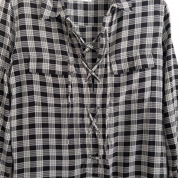 Equipment Knox Lace Up Plaid Silk Shirt Dress Size Small - Picture 2 of 13